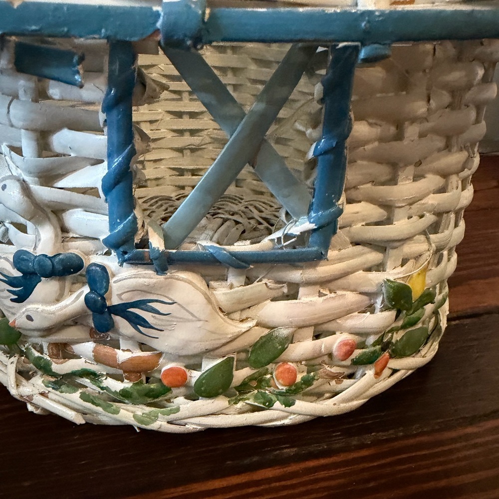 Cottagecore Grannycore Vintage Duck Goose Cottage Whicker Basket W/ Handle - Picture 4 of 8